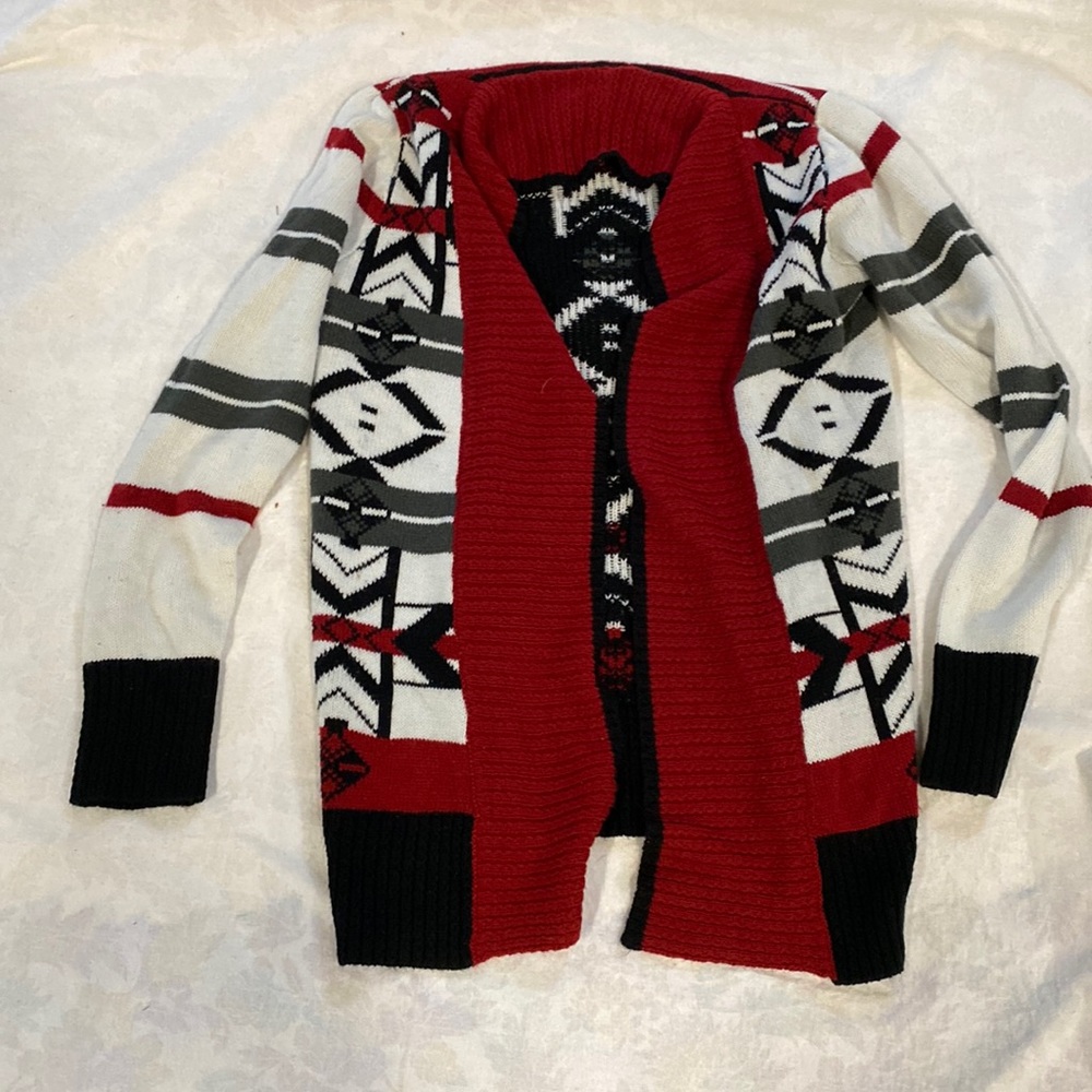 Black red and white Aztec print cardigan